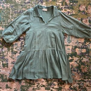 Green Long Sleeve Collared Dress